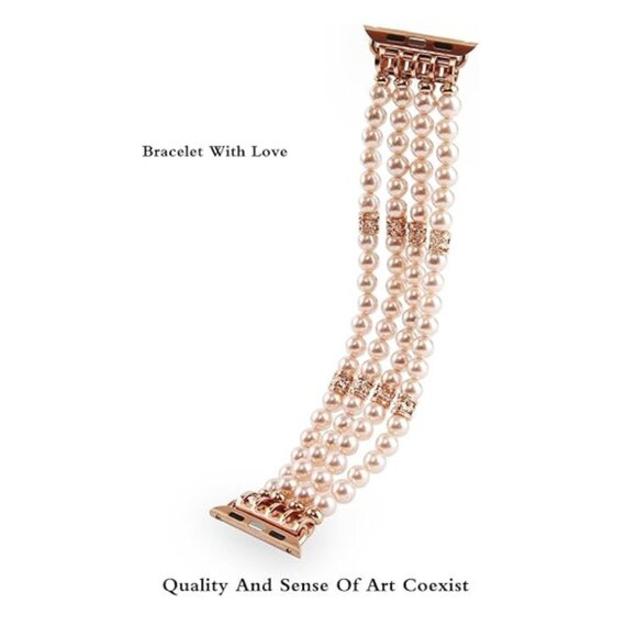 Beaded Pearl Bracelet Watch Band For Apple iWatch Series 9/8/7/6/5/4/3/2/1 - Picture 3 of 10